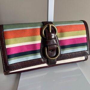 Coach Garcia Legacy Stripe Wallet with Brown Leather Trim